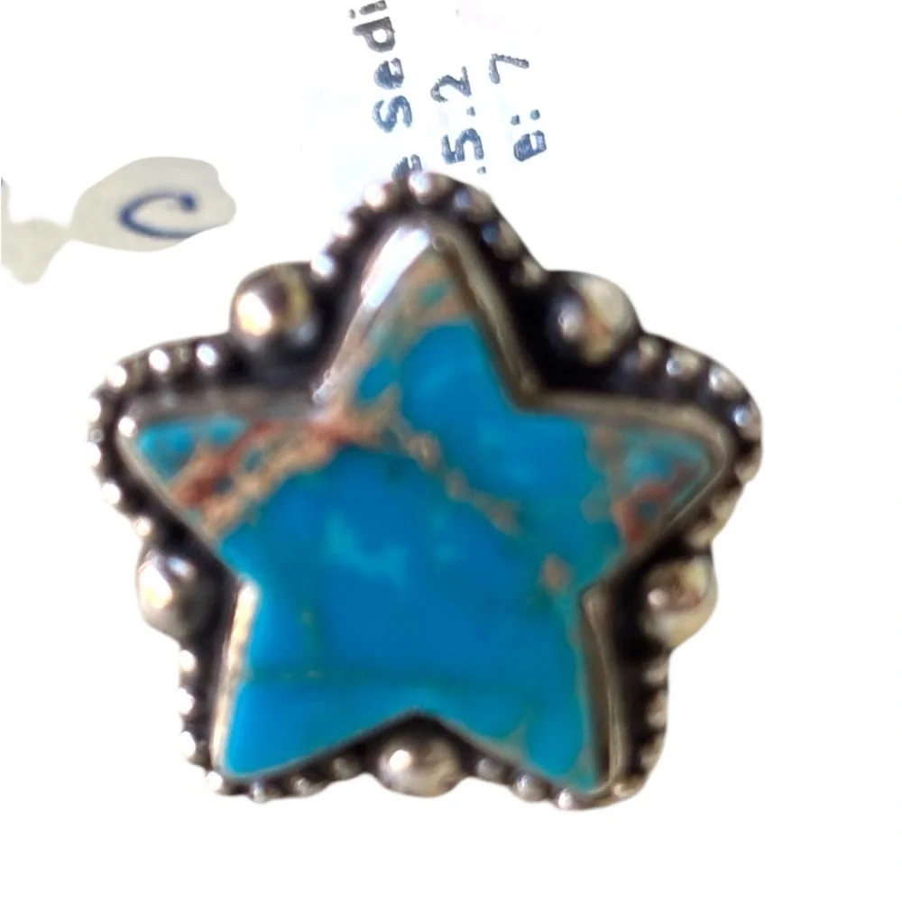 925 Sterling Silver and Blue Sediment Jasper Star Ring 7